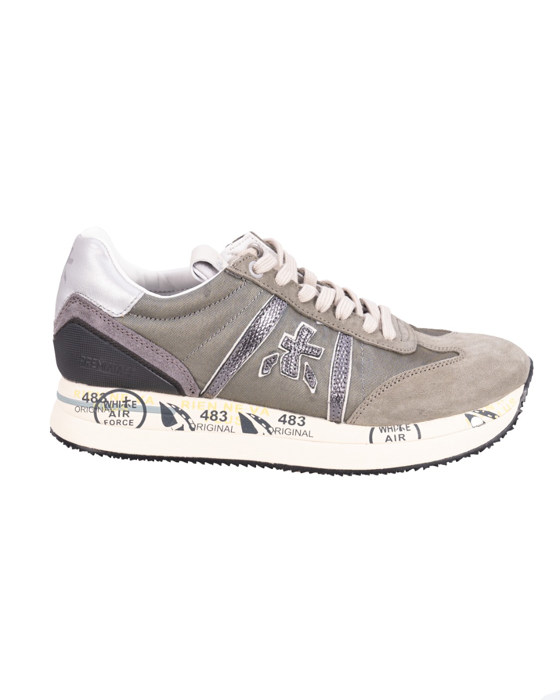 shop PREMIATA  Scarpa: Premiata Sneakers "Conny 6978".
Mix di materiali tecnici e pellami. 
Modello con punta tonda.
Chiusura con lacci.
Logo sulla linguetta.
Caviglia imbottita.
Topponcino arricchito da una particolare stampa ripresa anche sulla linguetta.
Soletta in gomma.
Altezza Suola 4 cm.
Fusbet Interno 27 cm.
Composizione: SOLE: 85% EVA 15% PHYLON (PLASTIC MATERIAL) UPPER: 40% CALF LEATHER 30% PL 10% PA 10% PU 10% PC LINING: 100% GOAT LEATHER.
Made in Vietnam.. CONNY 6978-V number 2784613